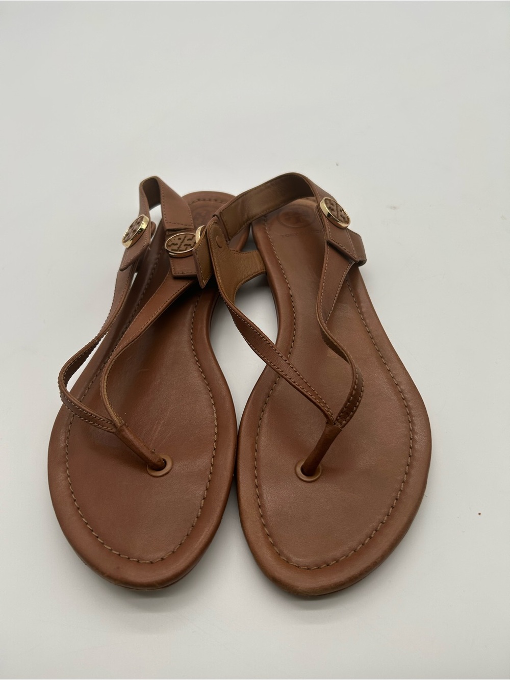 Tory Burch Brown Leather Minnie Travel Sling Back Thong Sandals size 8